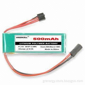 Lithium Polymer batteries with 50C Burst Discharge Current, 11.1V Voltage, 500mAh Capacity